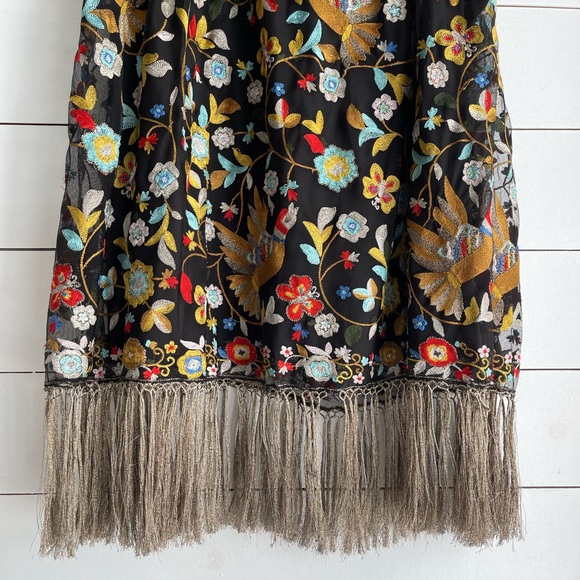 Alice + Olivia Kamryn Floral Fringe-Trim Maxi Skirt, Black/Multicolor size 2 - Picture 5 of 14